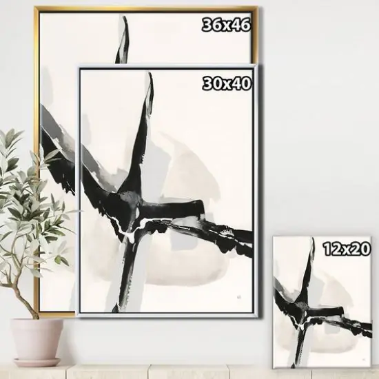 Designart - Abstract Neutral I - Mid-Century Modern Canvas in Gold Frame {4}