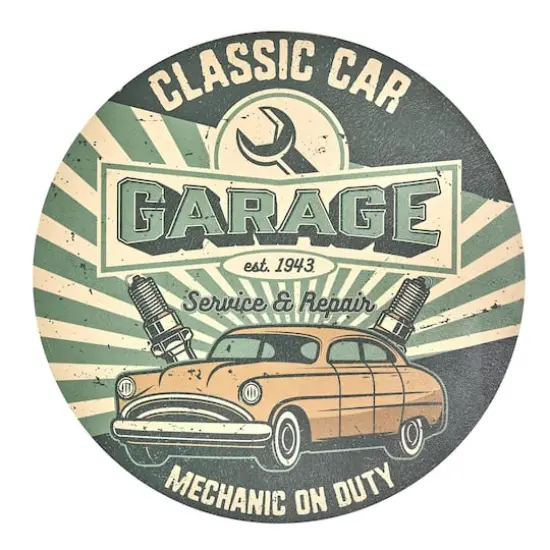 American Art Decor Classic Car Garage Round MDF Wall Plaque - 20" x 20" x 0.35" {6}