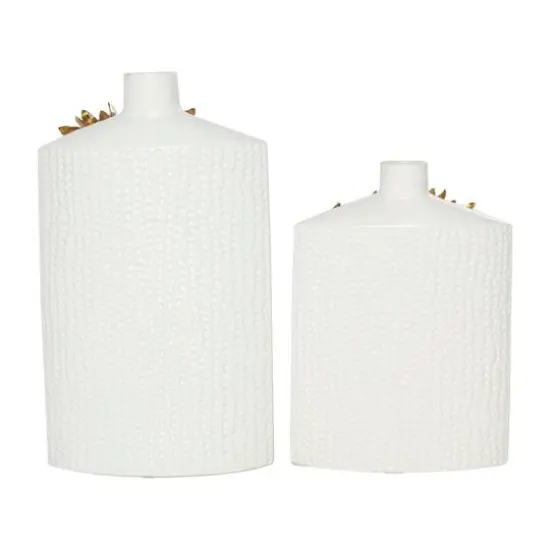 White & Gold Leaf Accent Ceramic Vase Set {10}