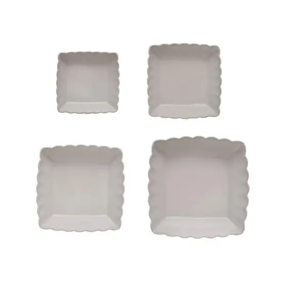Hello Honey&reg; Matte White Square Stoneware Scalloped Edge Serving Dish Set {3}