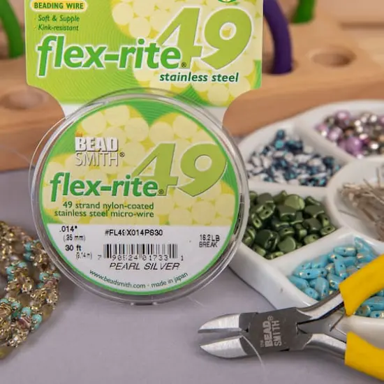 The Beadsmith&reg; Flex-rite&reg; 0.014" Pearl Silver 49 Strand Wire, 30ft. {8}