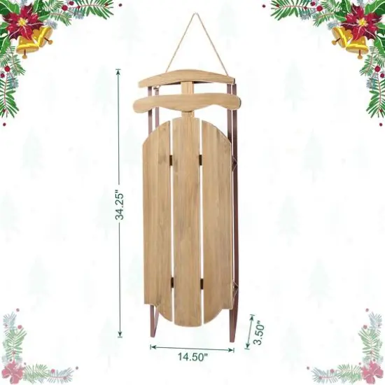 Glitzhome&reg; 34.25"&nbsp;Wooden Natural Christmas Sleigh Porch Decor {9}