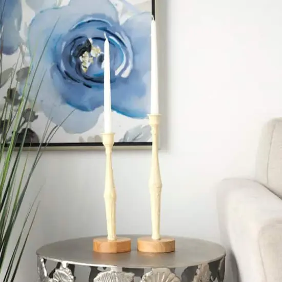 Cream Metal Textured Tapered Candle Holder Set {3}