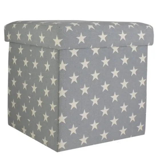 12" Gray with White Stars Collapsible Ottoman {1}