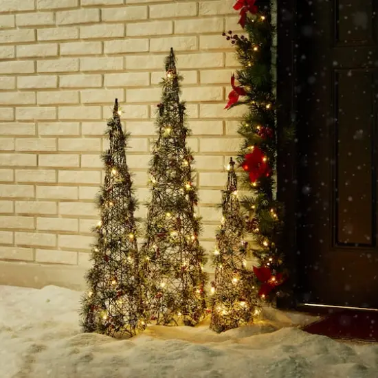 Glitzhome&reg; Lighted Christmas Cone Tree Outdoor D&eacute;cor Set {5}