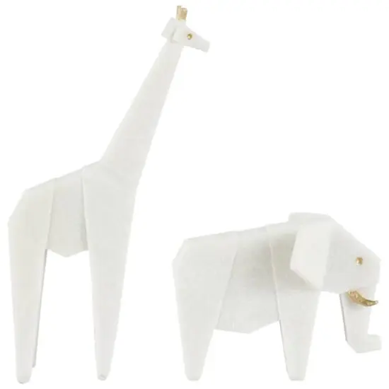White Polystone Elephant & Giraffe Cubist Inspired Sculpture Set {5}