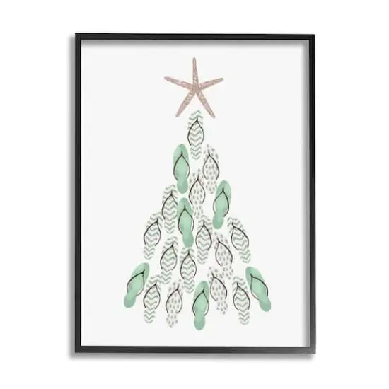 Stupell Industries Flip Flop Beachy Christmas Tree Black Framed Giclee Art {1}