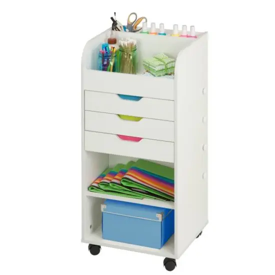 Honey Can Do 3-Drawer White Rolling Craft Cart with Drawers & Compartments {10}