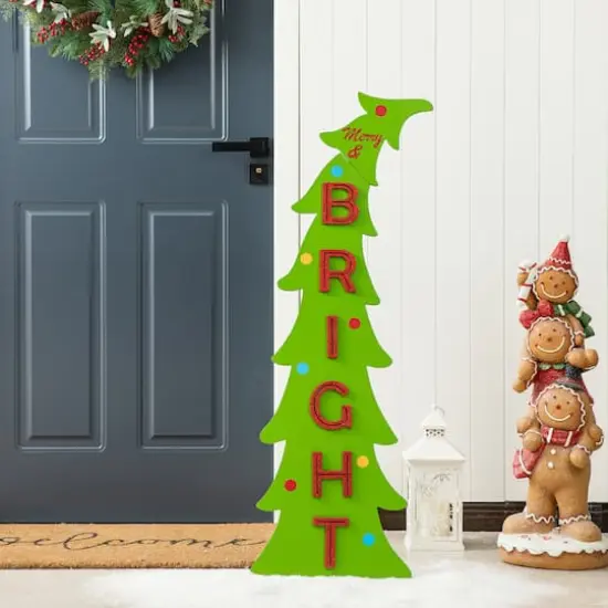 Glitzhome&reg; 41.75" Christmas "BRIGHT" Bent Tree Porch Sign {3}