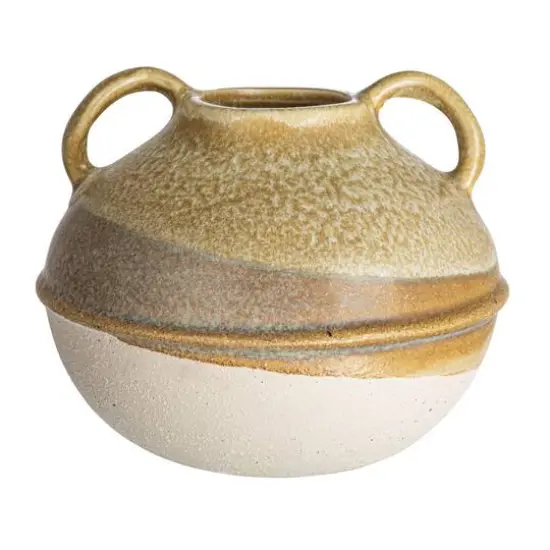 Hello Honey® Bloomingville 6" Tan Reactive Glaze Stoneware Tri-Tone Vase with Handles {6}