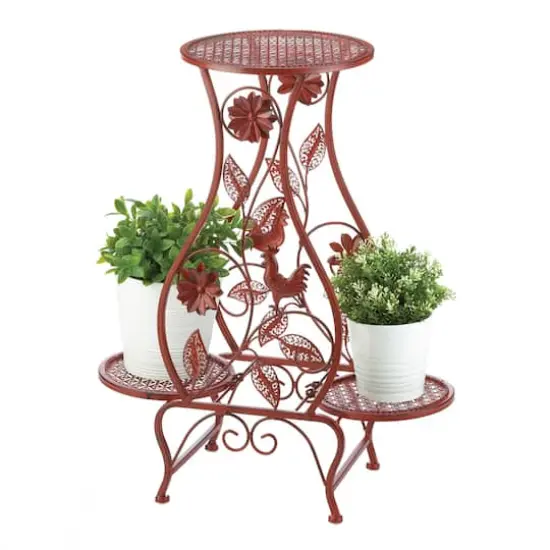 26.5'' Red Rooster Hourglass Triple Plant Stand {4}