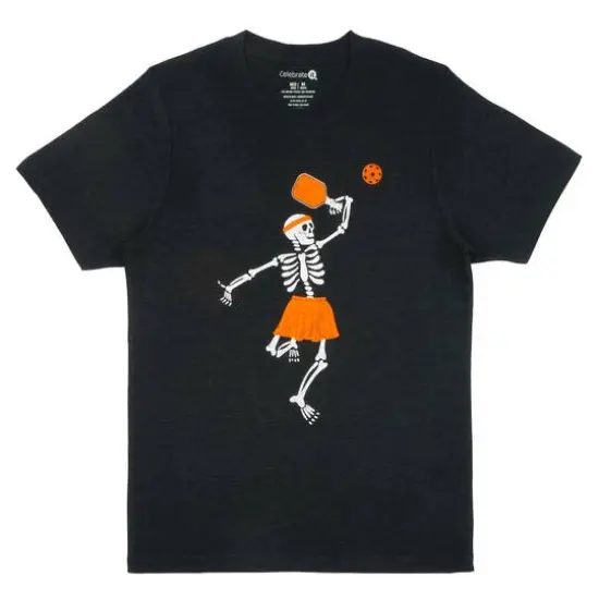 Charcoal Pickleball Skeleton Adult Crew Neck T-Shirt by Celebrate It&trade; {1}