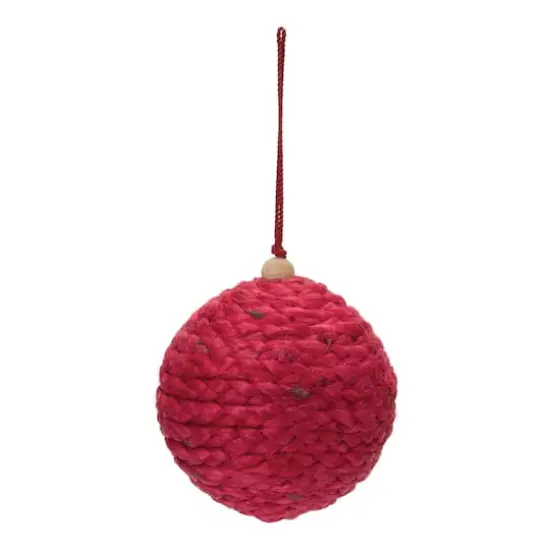 4ct. 4" Red Jute Ball Ornament {3}