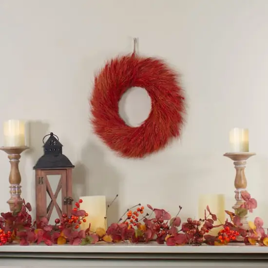 16" Red & Orange Ears of Wheat Fall Harvest Wreath {3}
