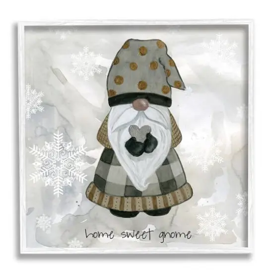 Stupell Industries Home Sweet Gnome Winter Snowflakes Framed Giclee Art White {1}