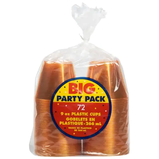 JAM Paper 9oz. Clear Plastic Cups, 72ct. Orange {4}