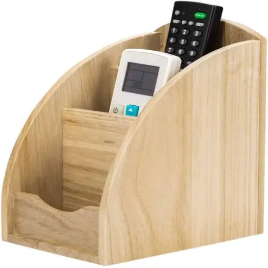NEX&trade; 8" Natural 3-Slot Wood Remote Control Holder {5}