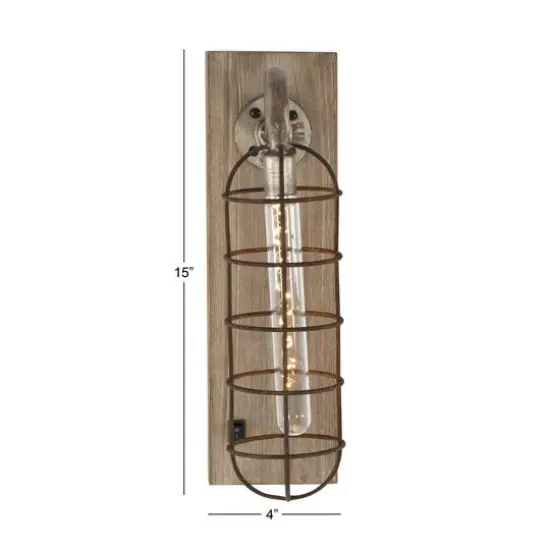 15" Brown Iron Industrial LED Wall Sconce {9}
