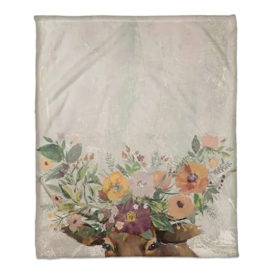 50" x 60" Steer with Flower Horns Coral Fleece Blanket {1}