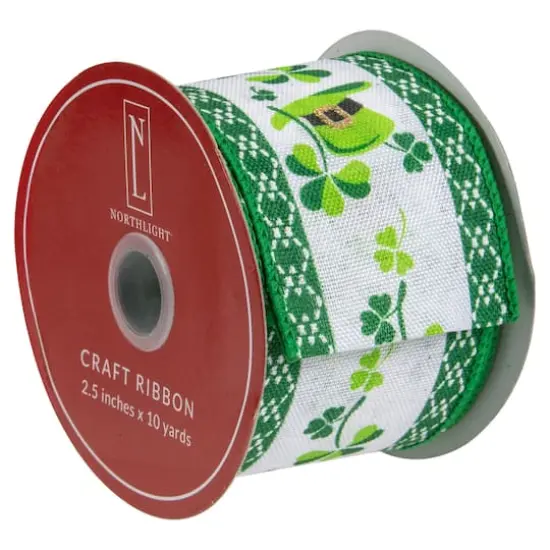 2.5" x 10yd. St. Patrick's Day Shamrock & Hat Wired Spring Craft Ribbon {4}