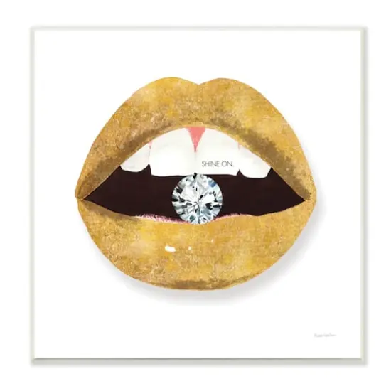 Stupell Industries Shine On Sentiment Gold Lips Glam Diamond Bite,12" x 12" {1}