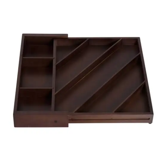 17'' Walnut Expandable Diagonal Bamboo Drawer Organizer with Adjustable Dividers {10}