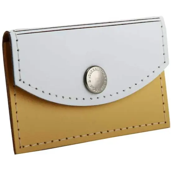 JAM Paper White & Yellow Leather Business Card Holder Case with Snap Closure {4}
