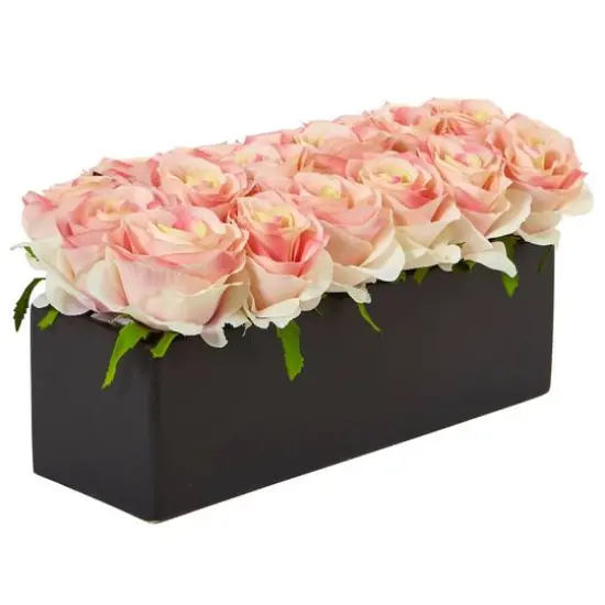 6'' Light Pink Roses in Black Planter {3}