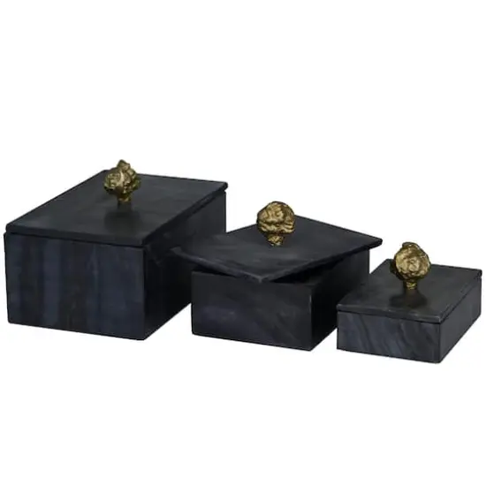 Black Marble Box with Gold Finial Set  {3}