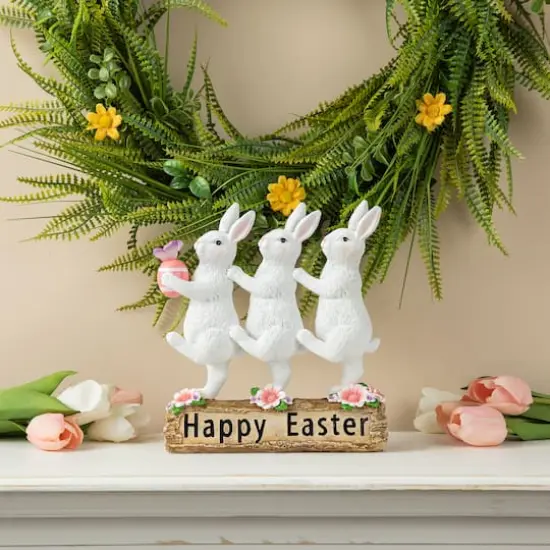Glitzhome&reg; 9.25" Easter Triple Bunny Table D&eacute;cor {4}