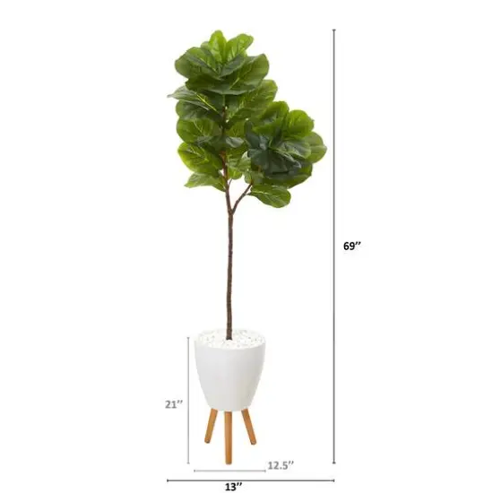 5.5ft. Fiddle Leaf Tree in White Planter with Stand {3}