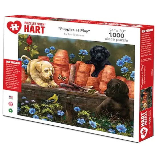 Hart Puzzles Puppies at Play by Bob Giordano 1,000 Piece Jigsaw Puzzle {1}
