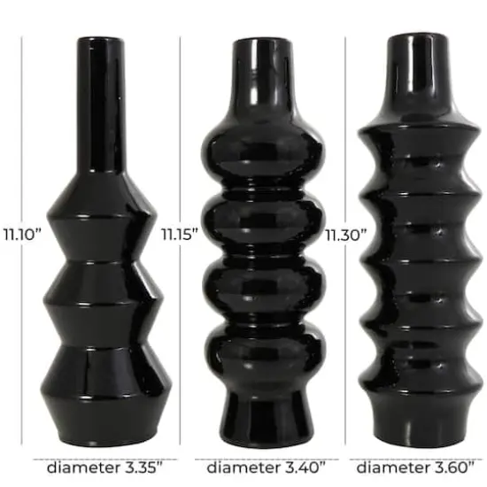 Black Ceramic Abstract Bubble Ribbed Vase Set {4}