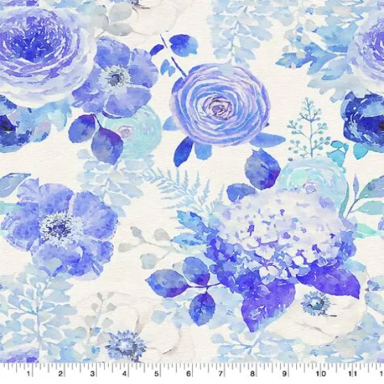 Suzanne Nicoll Blue Peacock Floral Cotton Fabric {1}