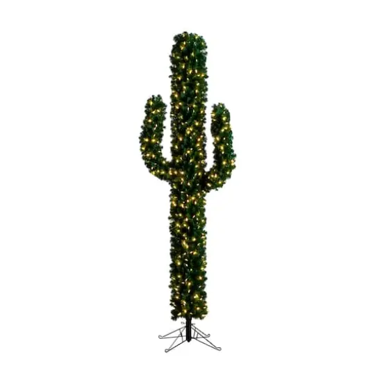 7ft. Pre-Lit Green Cactus Artificial Christmas Tree, Clear Micro LED Lights {1}