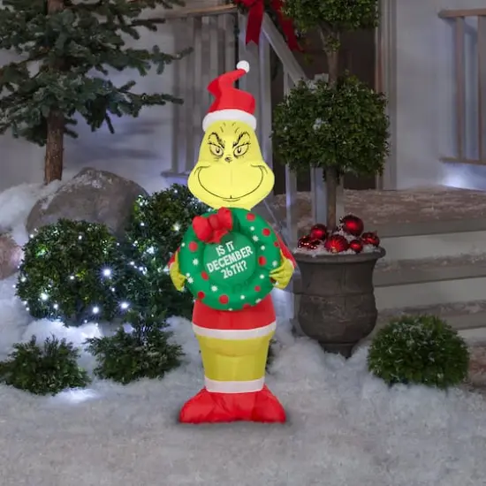 4ft. Airblown&reg; Inflatable Christmas Grinch with Wreath {4}