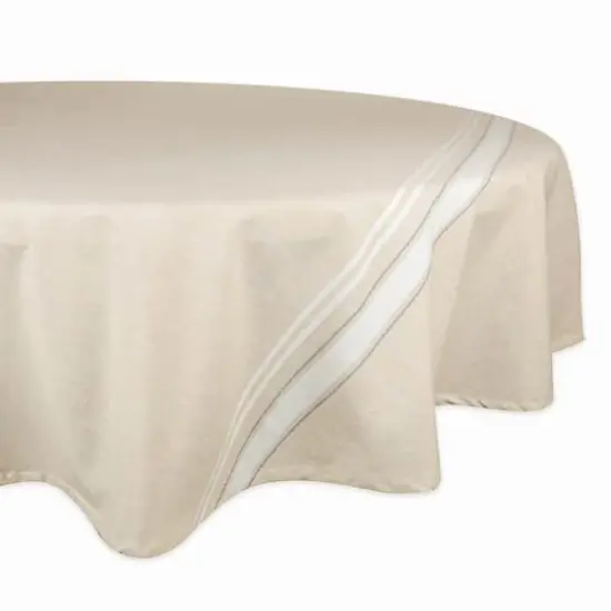 DII&reg; 70" Round White French Stripe Tablecloth {1}