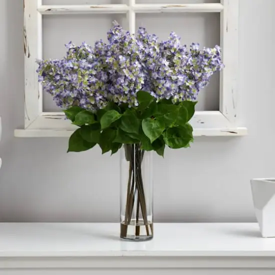 24" Artificial Lilac Arrangement with Cylinder Glass Vase {4}