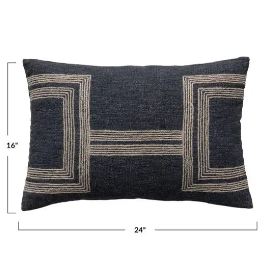 Hello Honey&reg; Charcoal & Natural Cotton Blend Lumbar Pillow with Jute Embroidery {4}