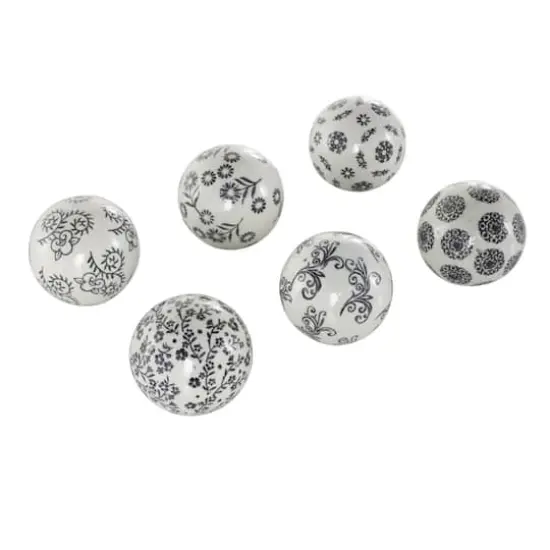 3" White & Black Floral Ceramic Decorative Ball Orbs Set {4}
