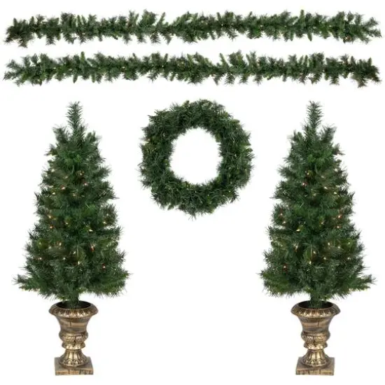 5-Piece Pre-Lit Norwich Pine Artificial Christmas Entryway Set {3}
