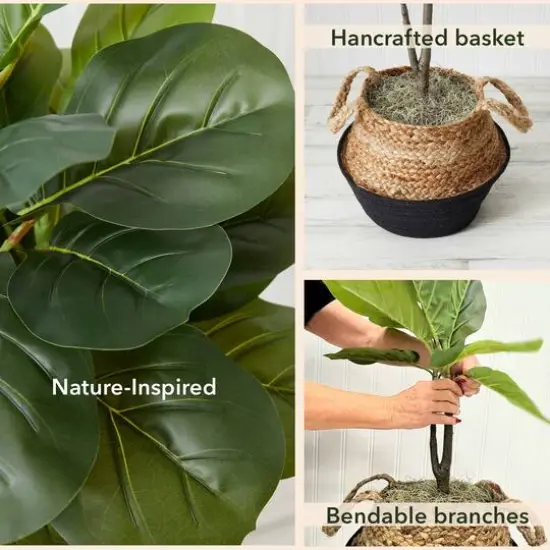 3ft. Artificial Fiddle Leaf Fig Tree With Handmade Cotton & Jute Woven Planter Set DIY Kit Black {13}