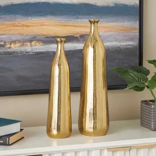 Glam Gold Wavy Textured Aluminum Vase Set {3}
