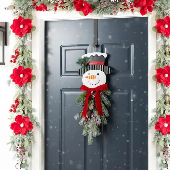 Glitzhome&reg; 25" Greenery Snowman Door Hanger {4}