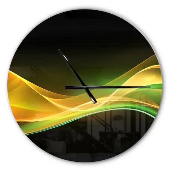 Designart 3D Gold & Green Wave Design Modern Wall Clock {1}