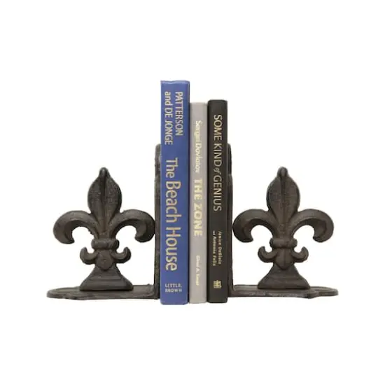 Hello Honey® 10" Fleur de Lis Shaped Iron Bookend Set Dark Brown {4}