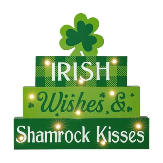 Glitzhome&reg; 11.5'' Lighted St. Patrick's Wooden Block Table Sign {1}