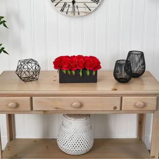 12.5" Dozen Silk Roses in Ceramic Rectangular Planter {8}