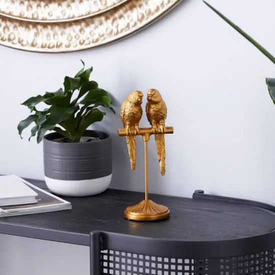 Gold Resin Country Cottage Bird Sculpture, 9" x 3" x 3" {10}