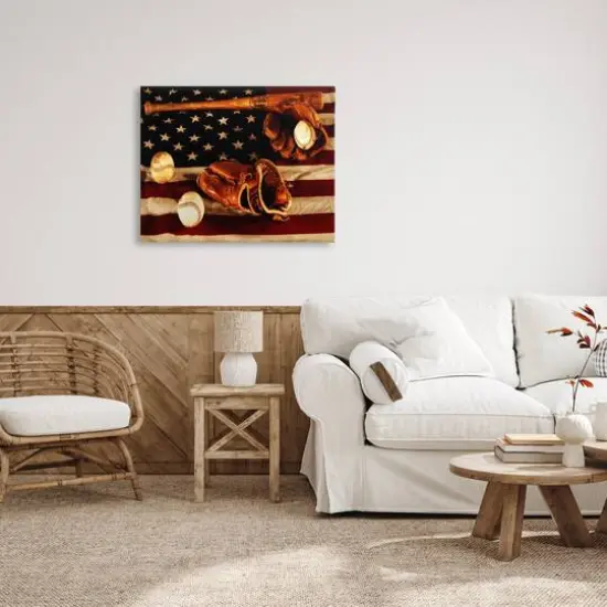 Stupell Industries Vintage American Flag Baseball Photo Canvas Wall Art {3}